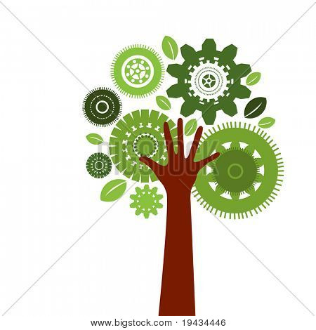 Picture or Photo of Gear Tree with hand as tree trunk - environment technology concept