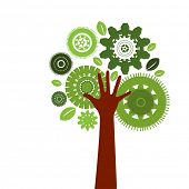stock photo of technology concept  - Gear Tree with hand as tree trunk  - JPG 