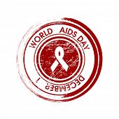 picture of world  - Rubber stamp for World Aids Day background with red ribbon of aids awareness - JPG 