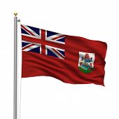 stock photo of bermuda  - Flag of Bermuda with flag pole waving in the wind over white background - JPG 