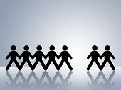 foto of member  - paper chain figures with one man missing leaving a gap to be filled up by new employer or team member job vacancy - JPG 