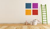 stock photo of interior  - select color swatch to paint wall in a white room  - JPG 