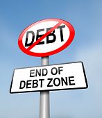 stock photo of debt  - Illustration depicting a red and white road sign with a debt free concept - JPG 