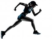 stock photo of silhouette  - one caucasian woman runner jogger running in silhouette studio isolated on white background - JPG 