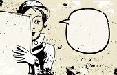 image of newspaper  - retro woman peeking - JPG 