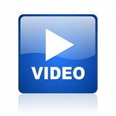 picture of blue  - video blue square glossy web icon on white background - JPG 