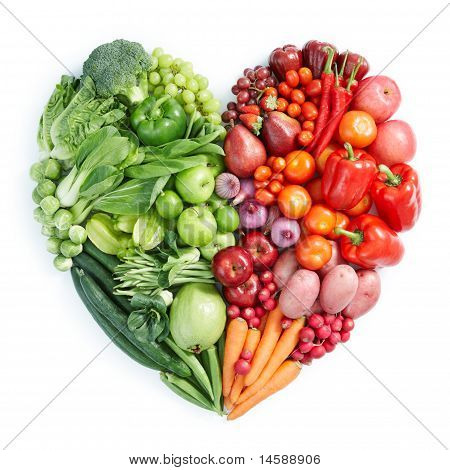 Picture or Photo of Heart shape by various vegetables and fruits