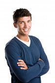 image of man  - Young smiling latin man looking at camera isolated on white background - JPG 