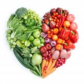 picture of group  - heart shape by various vegetables and fruits - JPG 