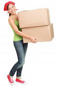 stock photo of box  - Woman carrying moving boxes - JPG 