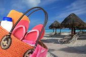 picture of beach  - Beach bag on a tropical beach - JPG 