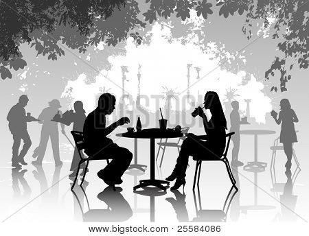 Picture or Photo of Street cafe with resting people