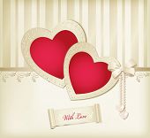 picture of  photo  - Vector beige background with photo frames two red hearts - JPG 