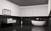 stock photo of blue sky  - Bathroom with black white walls interior 3d render - JPG 