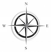 pic of longitude  - black and white compass rose over white background - JPG 