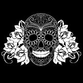 stock photo of skull  - Skull and roses - JPG 