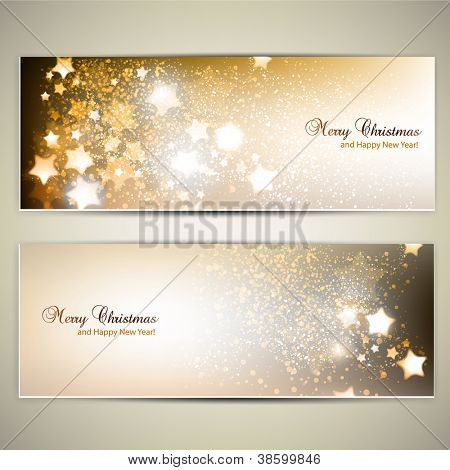 Picture or Photo of Set of Elegant Christmas banners with stars. Vector illustration