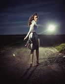 stock photo of watch  - Beautiful woman walking away - JPG 