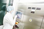 pic of industrial  - pharmaceutical factory woman worker operating production line at pharmacy industry manufacture factory - JPG 