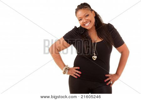 Picture or Photo of Portrait of a young beautiful black woman smiling isolated on white background