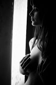 picture of watch  - Sensual portrait of a nude young woman looking through the window - JPG 