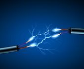 foto of wire  - Electric cord with electricity sparkls as symbol of power - JPG 