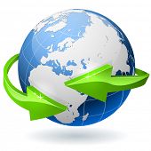 image of globe  - Earth globe surrounded by radial arrows - JPG 