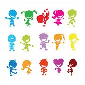image of kid  - drawing of isolated colorful kids on white background - JPG 