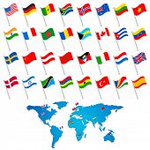 picture of world  - illustration of set of flag of different countries with world map - JPG 