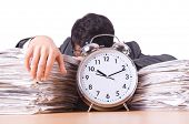 image of businessmen  - Woman businessman with giant alarm clock - JPG 