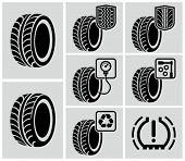 stock photo of pressure  - Vector black tire icons - JPG 