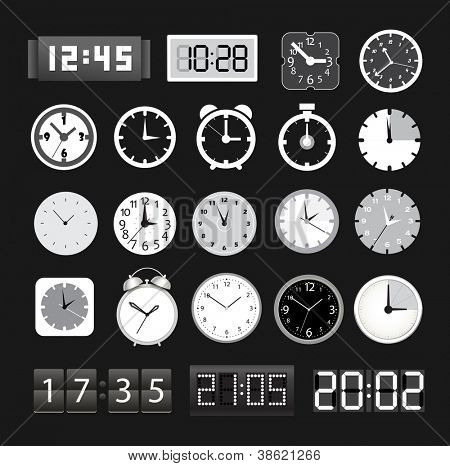 Picture or Photo of Black and white different clocks collection