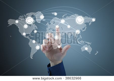 Picture or Photo of Modern Business World, A businessman navigating virtual world map
