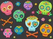 picture of skull  - Halloween Illustration Featuring Colorful Sugar Skulls - JPG 