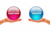 foto of answer  - Hands holding a Questions and Answers ison on white background - JPG 