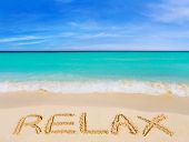 stock photo of beach  - Word Relax on beach  - JPG 