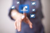 pic of future technology  - woman hand pressing COMMENT social icon - JPG 