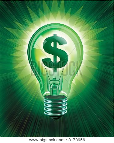Picture or Photo of Digital illustration concept of saving money, money symbol in a light bulb.