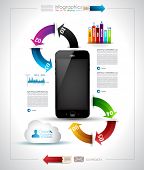 picture of globe  - Infographics Desgin template with high tech smartphone with touch screen and a lot of paper tags - JPG 