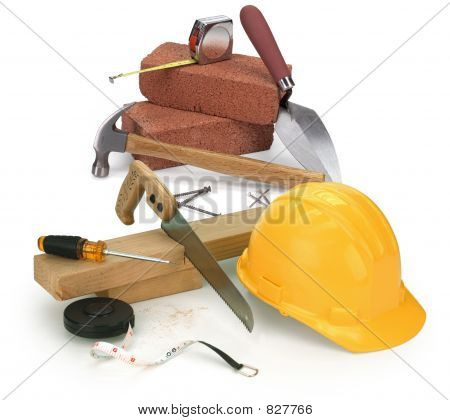 Picture or Photo of Tools and construction materials on white