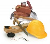 image of construction  - tools and construction materials on white - JPG 