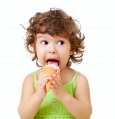 pic of kid  - little curly girl with ice cream in studio isolated - JPG 