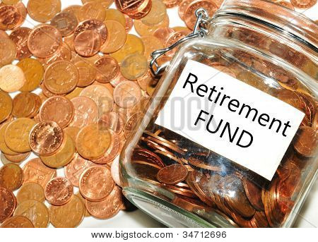 Picture or Photo of Retirement fund e concept with jar of money and coins