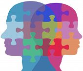picture of puzzle  - Man and Woman profiles face opposite ways in couple problem jigsaw puzzle - JPG 