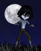 pic of toon  - Cute toon wolf boy standing in front of a full moon - JPG 