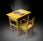 pic of keys  - Key to education concept with an old school desk and student chair with a key hole on the table as a symbol of career opportunity through the power of knowledge and training for new business skills - JPG 