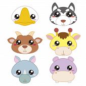 picture of animals  - six cute cartoon animal head icons with white background - JPG 
