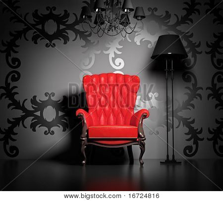 Picture or Photo of 3d interior scene with classic armchair and lamp.