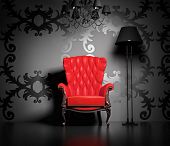 stock photo of interior  - 3D interior scene with classic armchair and lamp - JPG 
