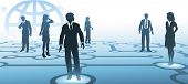 picture of business people  - A group of business people silhouettes connect on a blue communications node network - JPG 